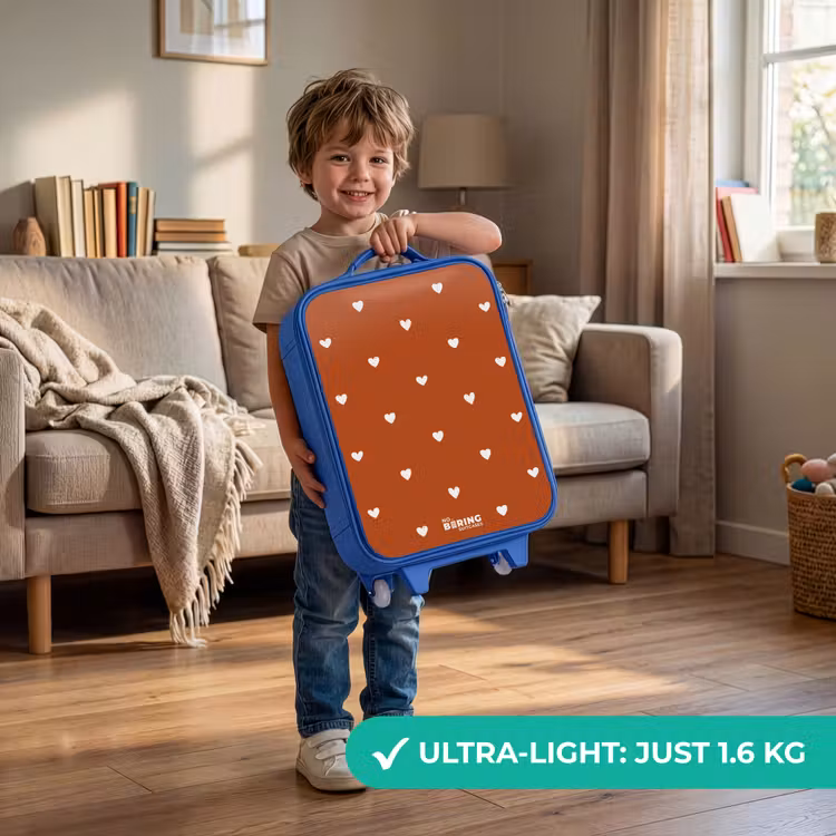 Children's suitcase - Blue - White heart pattern on orange brown background — 3