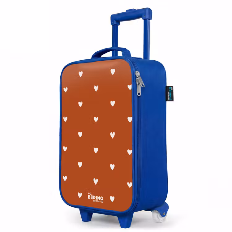 Children's suitcase - Blue - White heart pattern on orange brown background — 5