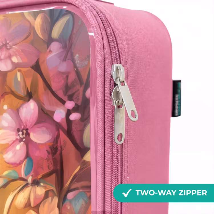 Children's suitcase - Pink - Bird with butterflies in colorful forest. — 4