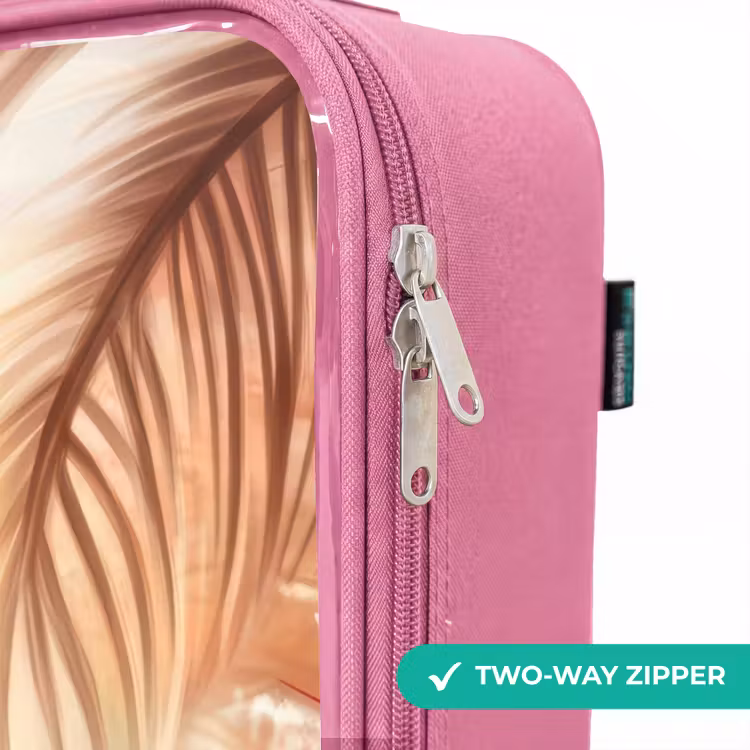 Children's suitcase - Pink - Flamingo and turtle on a pink beach. — 4
