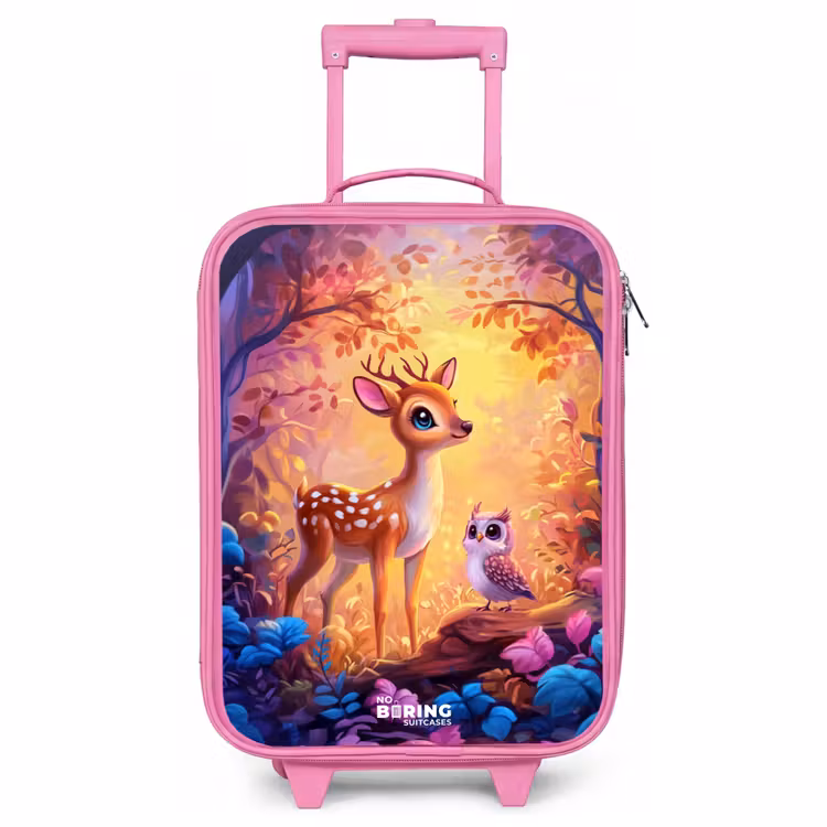 Children's suitcase - Pink - Little deer and owl in a pink fairy tale forest — 1