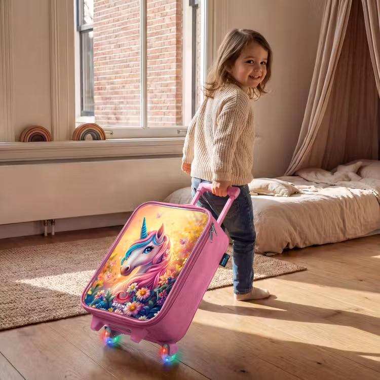 Children's suitcase - Pink - Unicorn with colorful flowers — 2