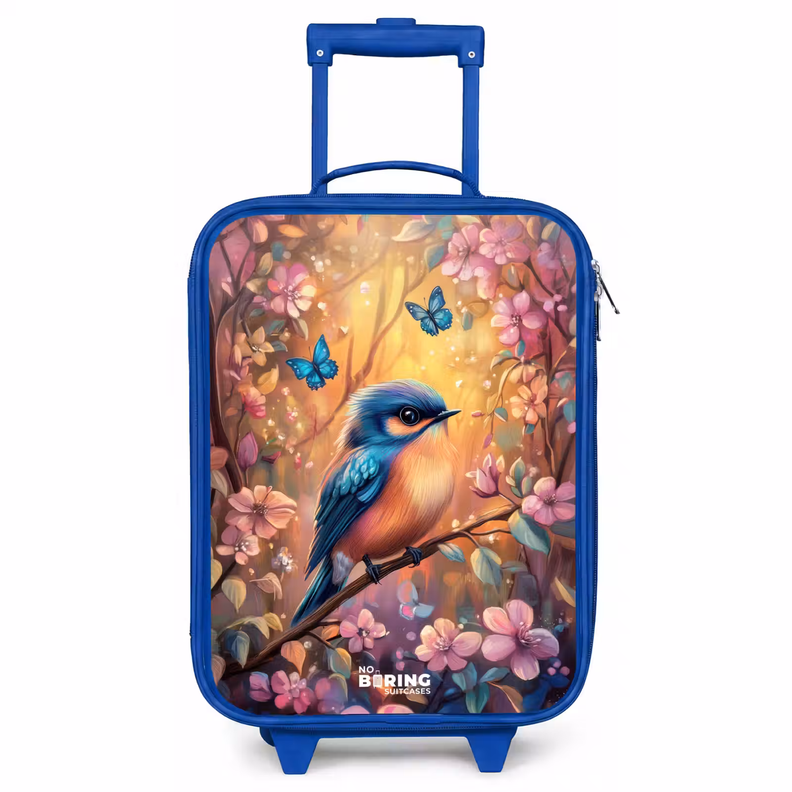 Children's suitcase - Blue - Bird with butterflies in colorful forest. — 1