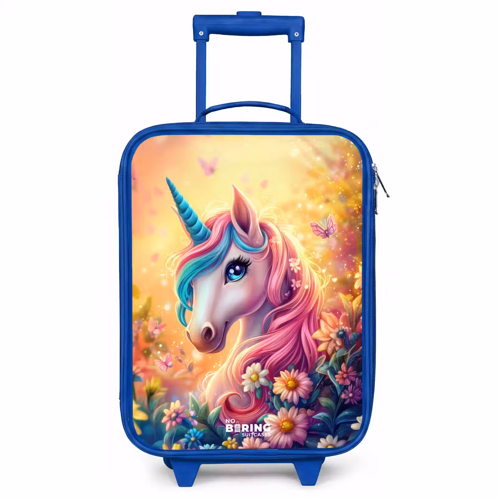 Children's suitcase - Blue - Unicorn with colorful flowers — 1