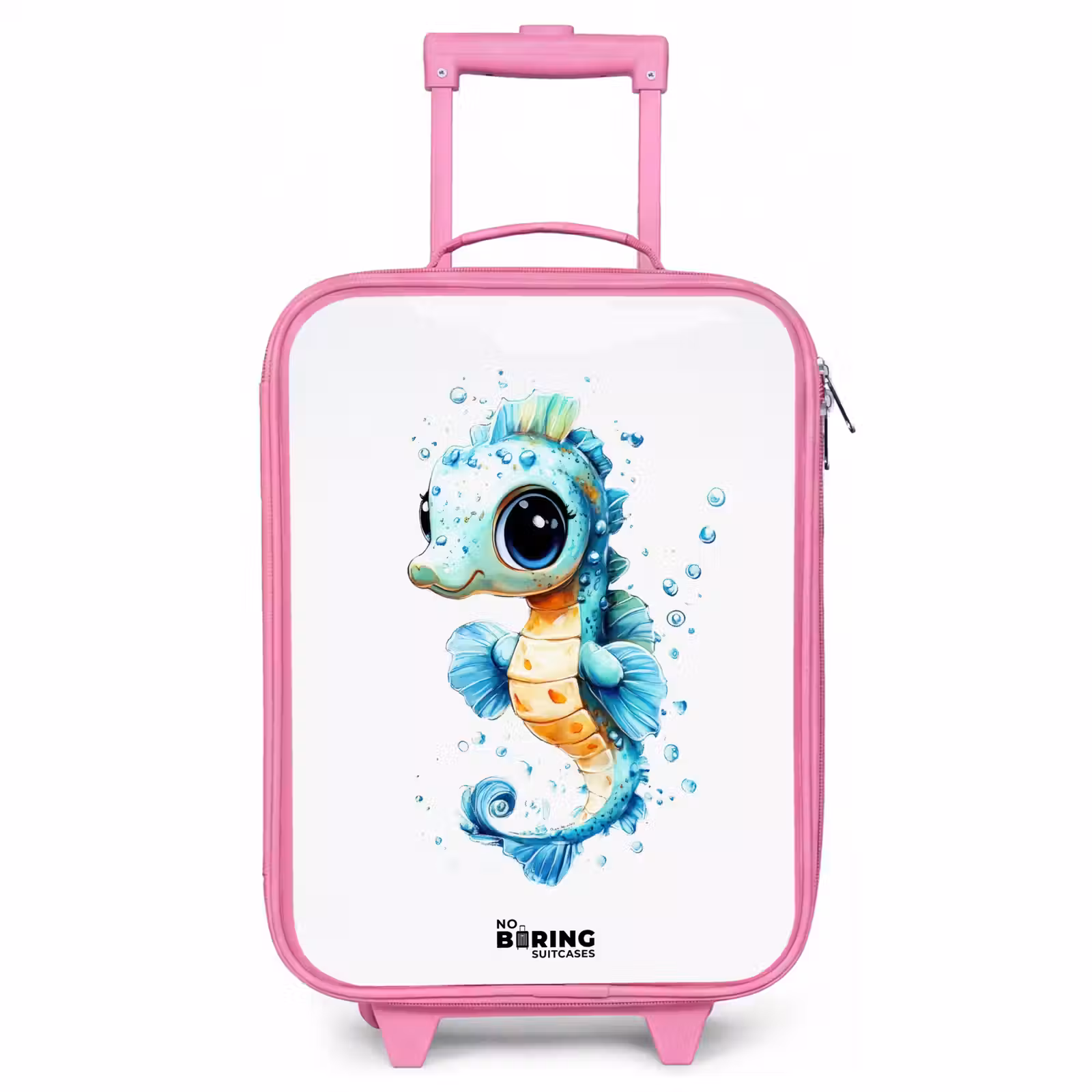 Children's suitcase - Pink - Blue seahorse with big eyes and bubbles — 1