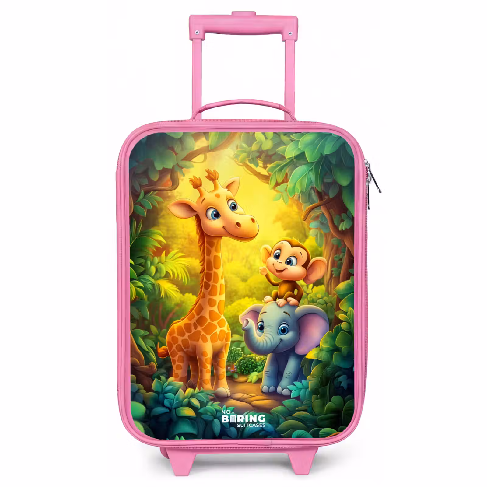 Children's suitcase - Pink - Giraffe, elephant and monkey in the forest — 1