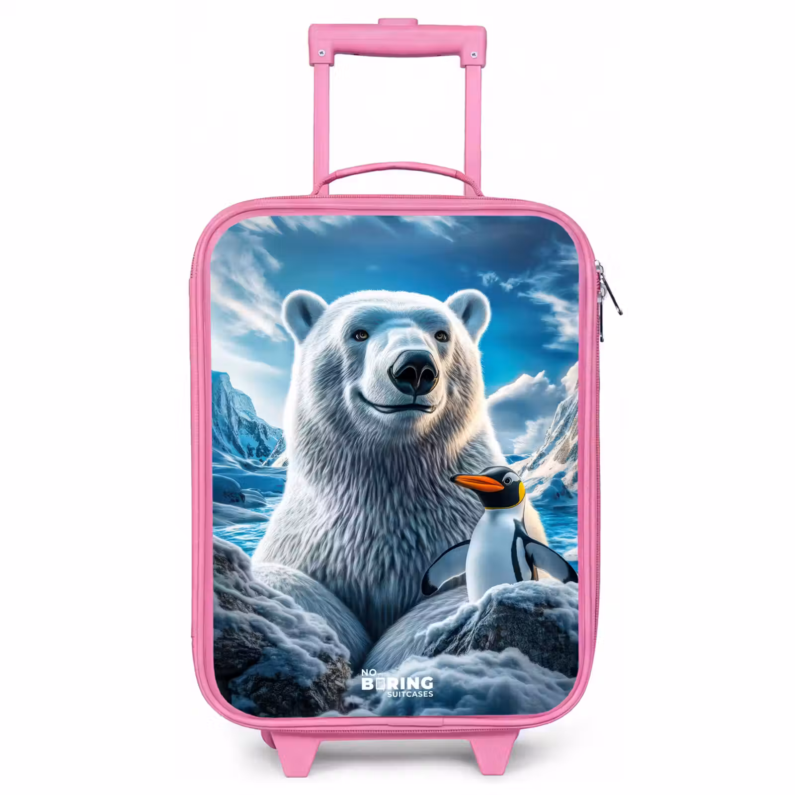 Children's suitcase - Pink - Polar bear and penguin in snowy mountain landscape — 1