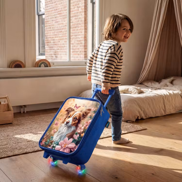 Children's suitcase - Blue - Dog in field of flowers with butterflies — 2