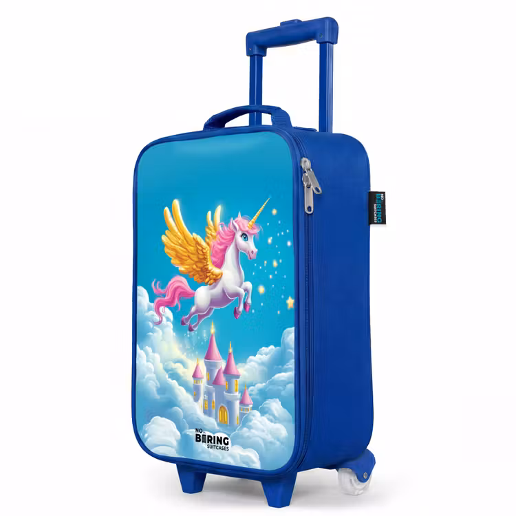 Children's suitcase - Blue - Flying unicorn with golden wings above castle — 5
