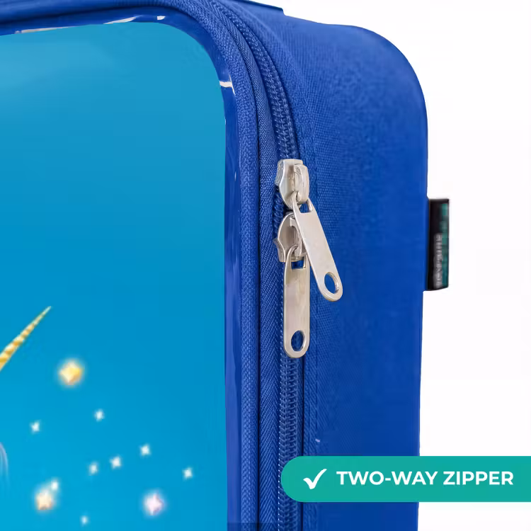 Children's suitcase - Blue - Flying unicorn with golden wings above castle — 6