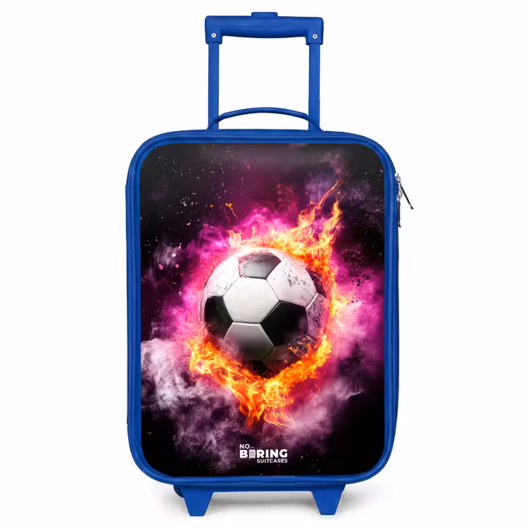Children's suitcase - Blue - Soccer in pink fire explosion — 1