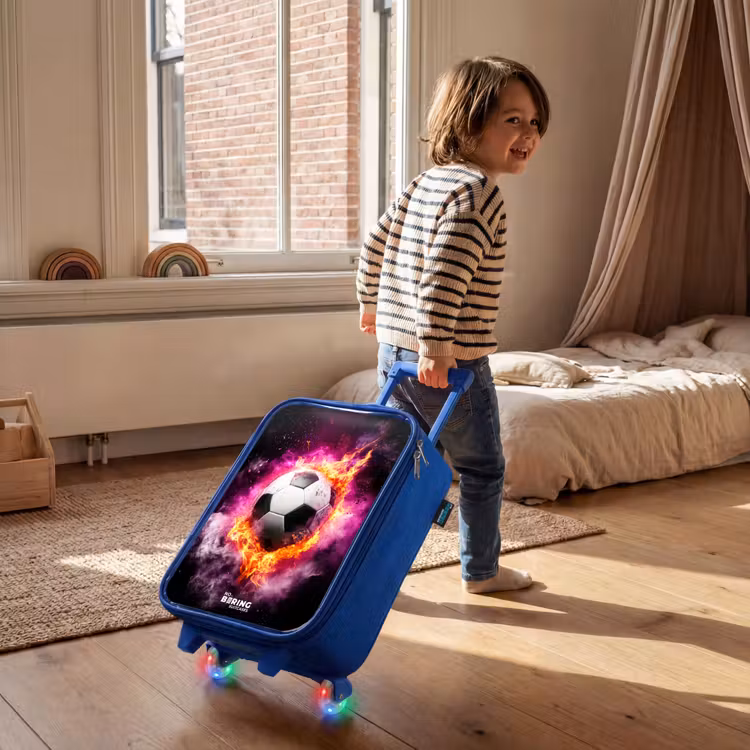 Children's suitcase - Blue - Soccer in pink fire explosion — 2