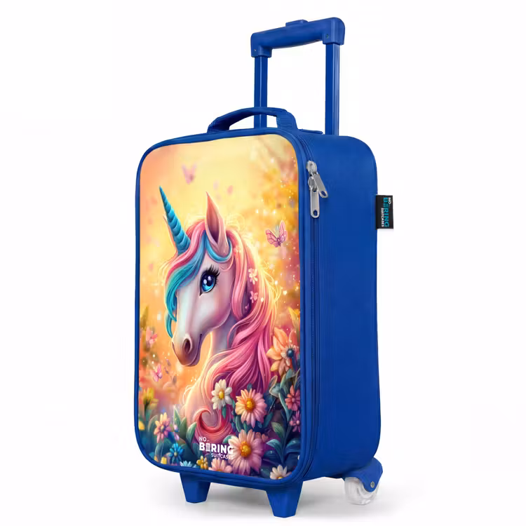 Children's suitcase - Blue - Unicorn with colorful flowers — 5