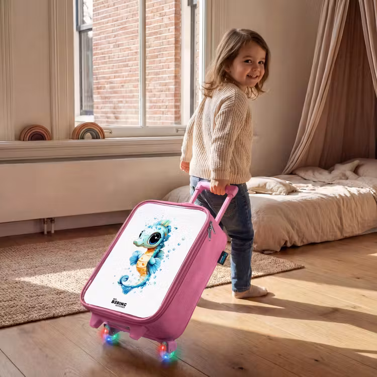 Children's suitcase - Pink - Blue seahorse with big eyes and bubbles — 2