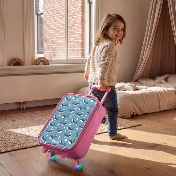 Children's suitcase - Pink - Dark blue whale pattern with starfish — 2