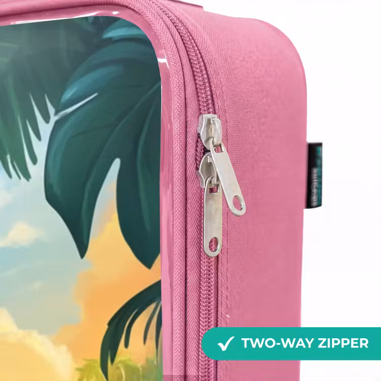 Children's suitcase - Pink - Flamingo and dinosaur on beach at sunset — 4