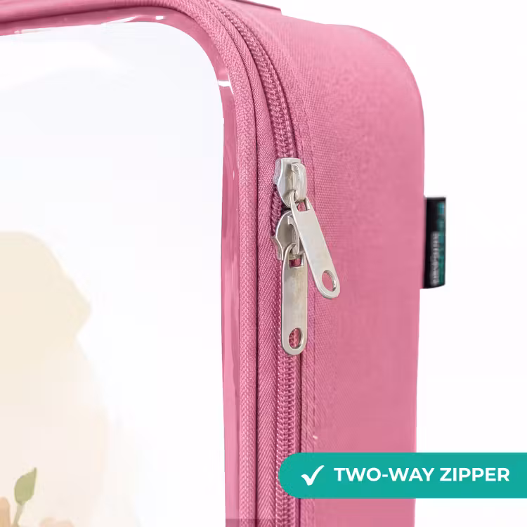Children's suitcase - Pink - Giraffe and elephant among flowers on white background — 4