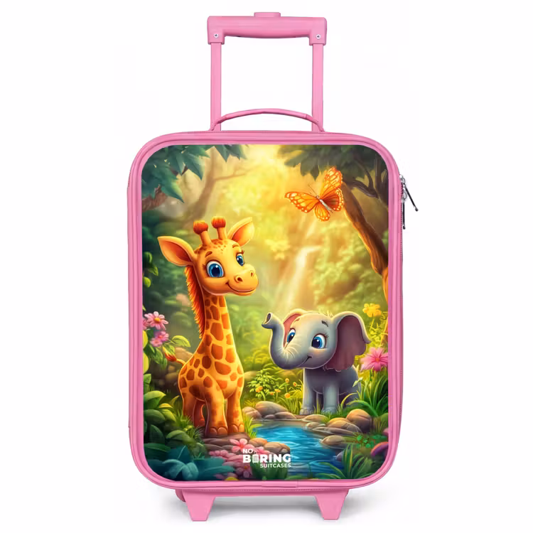 Children's suitcase - Pink - Giraffe and elephant by stream in the Jungle — 1