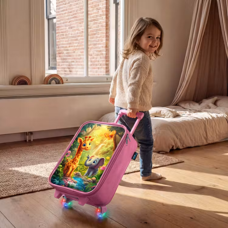 Children's suitcase - Pink - Giraffe and elephant by stream in the Jungle — 2
