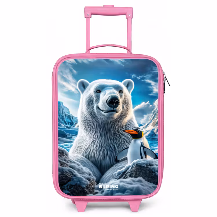 Children's suitcase - Pink - Polar bear and penguin in snowy mountain landscape — 1