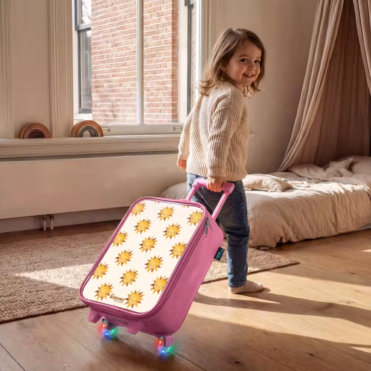 Children's suitcase - Pink - Smiling suns as a pattern on beige background — 2