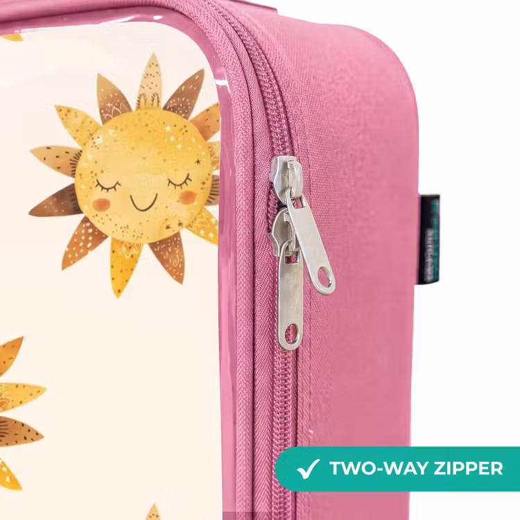 Children's suitcase - Pink - Smiling suns as a pattern on beige background — 4