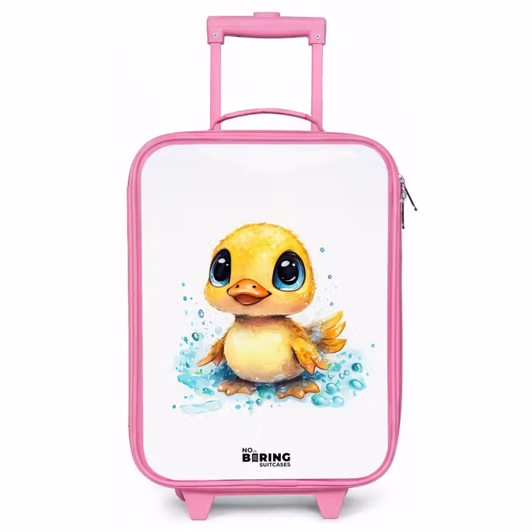 Children's suitcase - Pink - Sweet duckling with blue eyes and water splashes — 1
