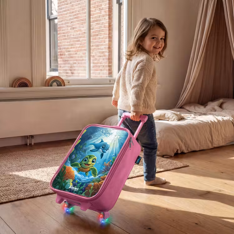 Children's suitcase - Pink - Turtle and dolphin in blue ocean — 2