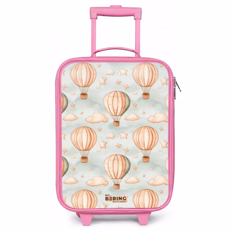 Children's suitcase - Pink - Vintage hot air balloons in sepia with clouds and stars — 1