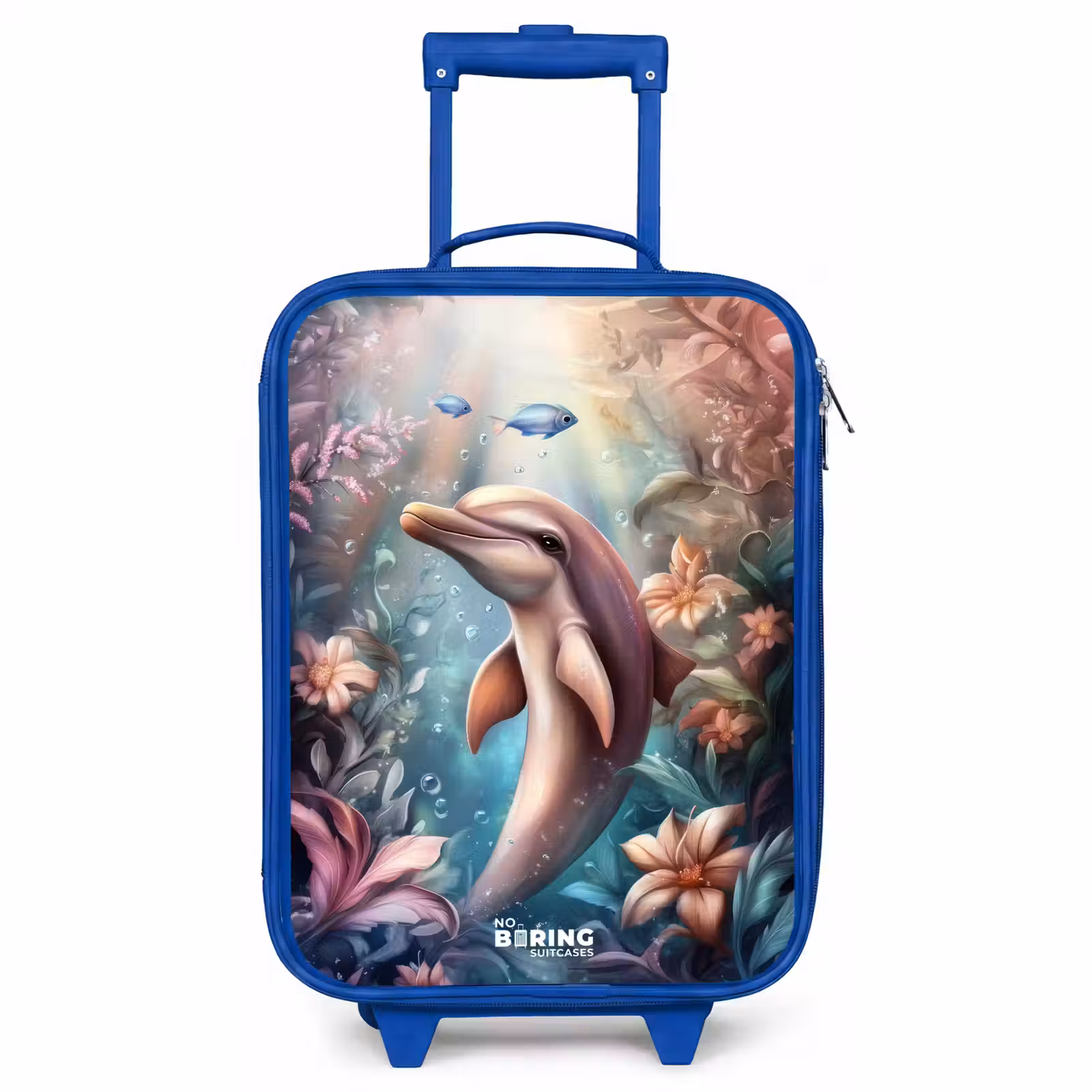 Children's suitcase - Blue - Dolphin and fish in underwater flower world — 1