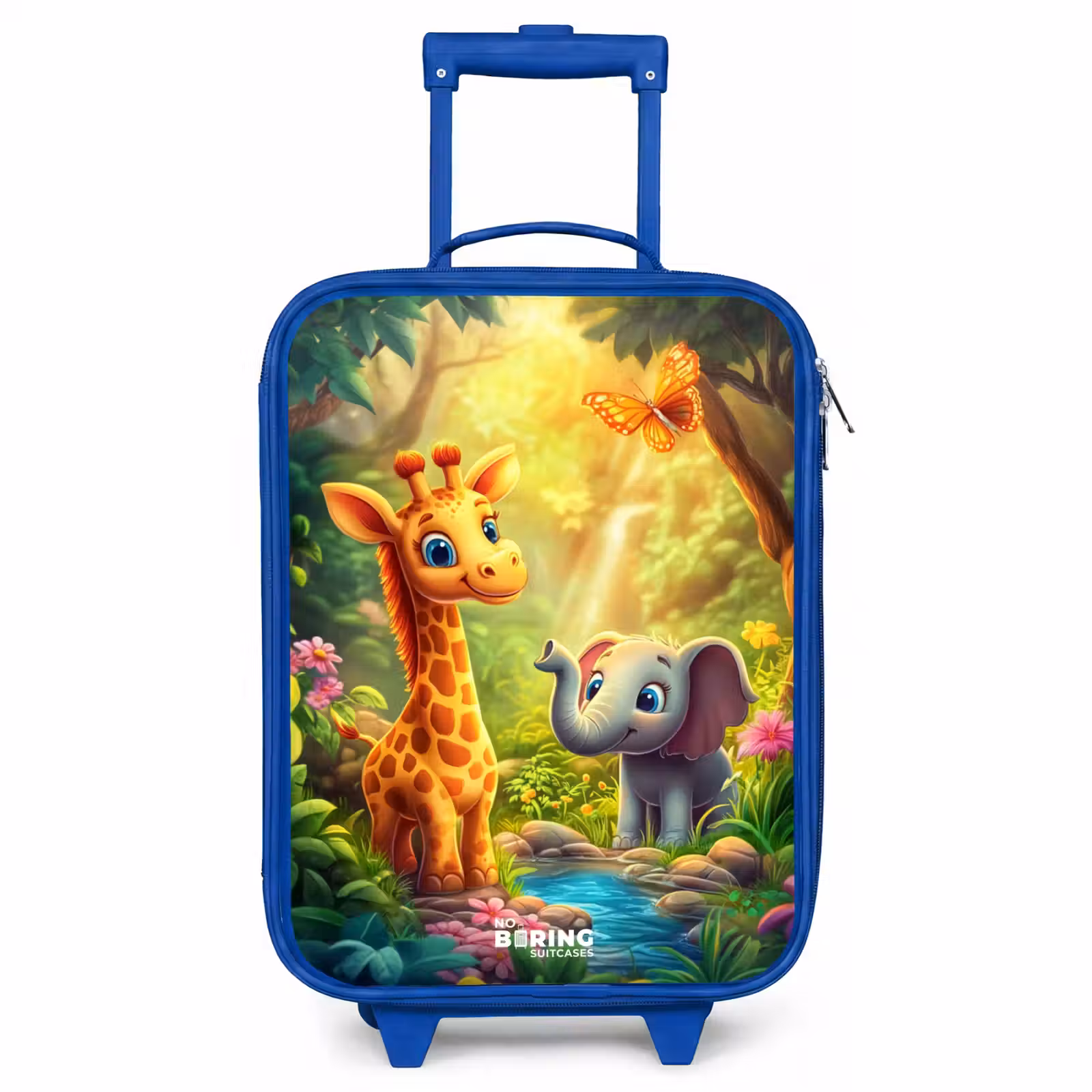 Children's suitcase - Blue - Giraffe and elephant by stream in the Jungle — 1