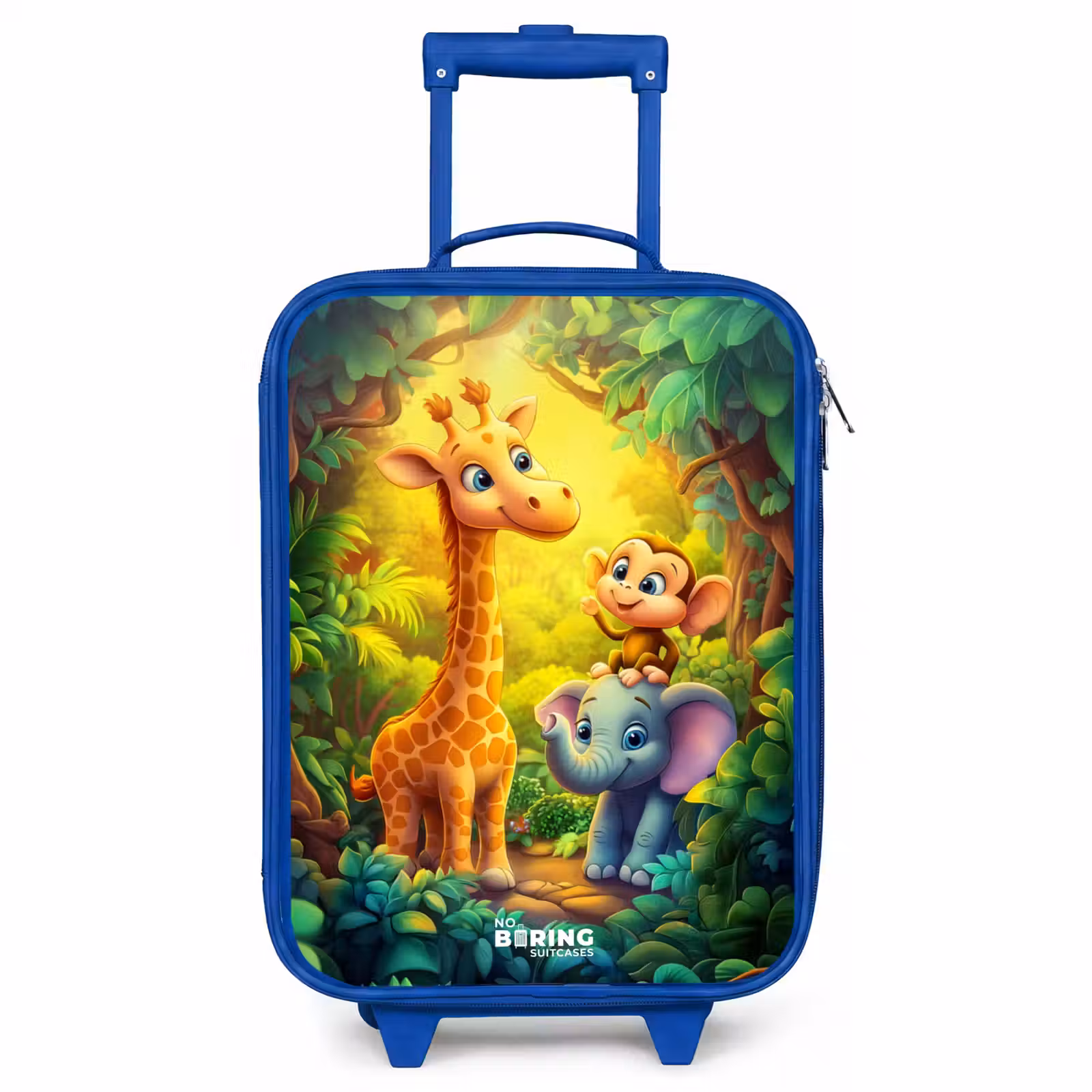 Children's suitcase - Blue - Giraffe, elephant and monkey in the forest — 1