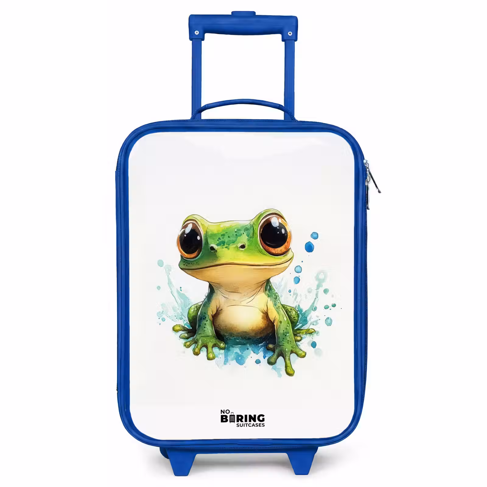 Children's suitcase - Blue - Green frog with big eyes on white background — 1