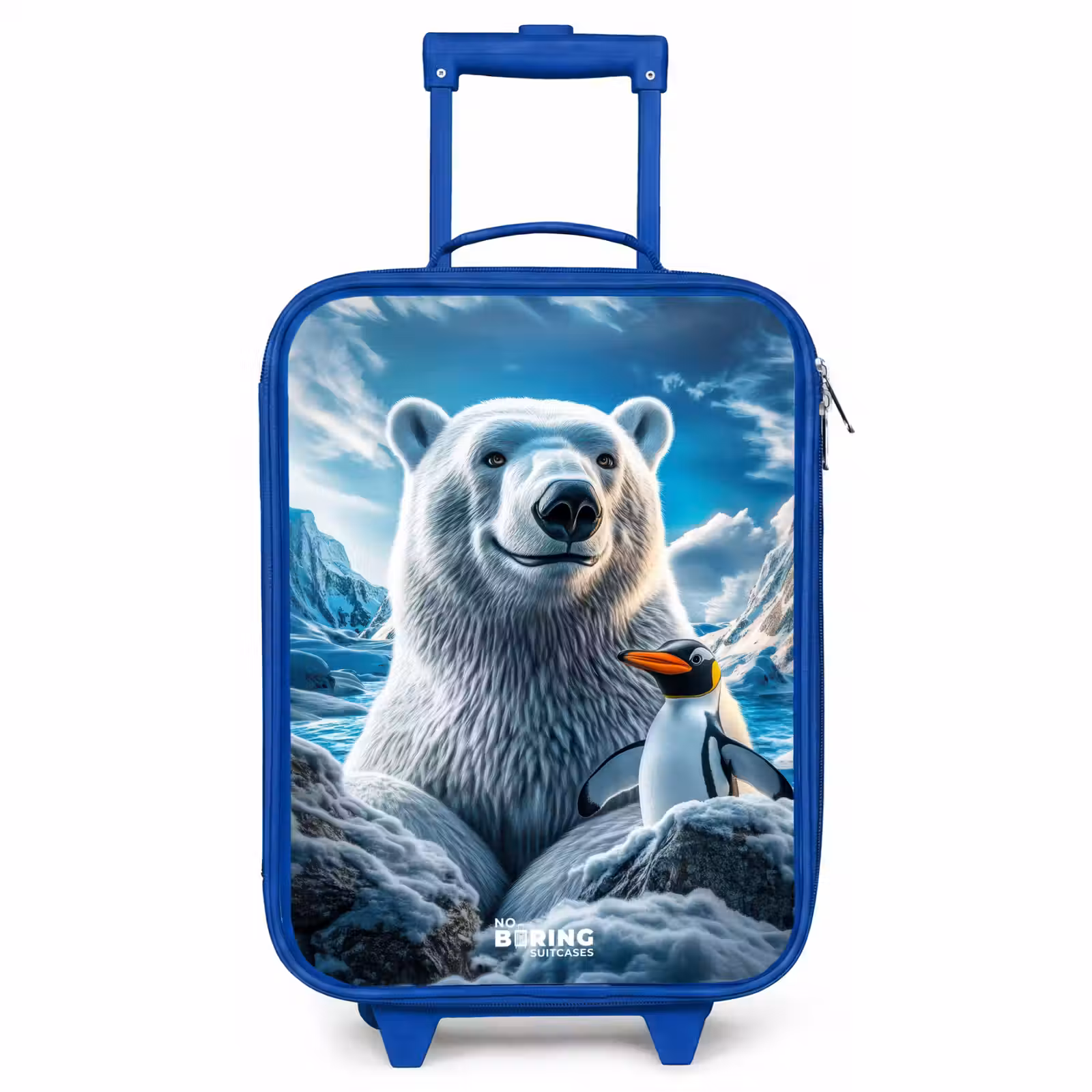 Children's suitcase - Blue - Polar bear and penguin in snowy mountain landscape — 1