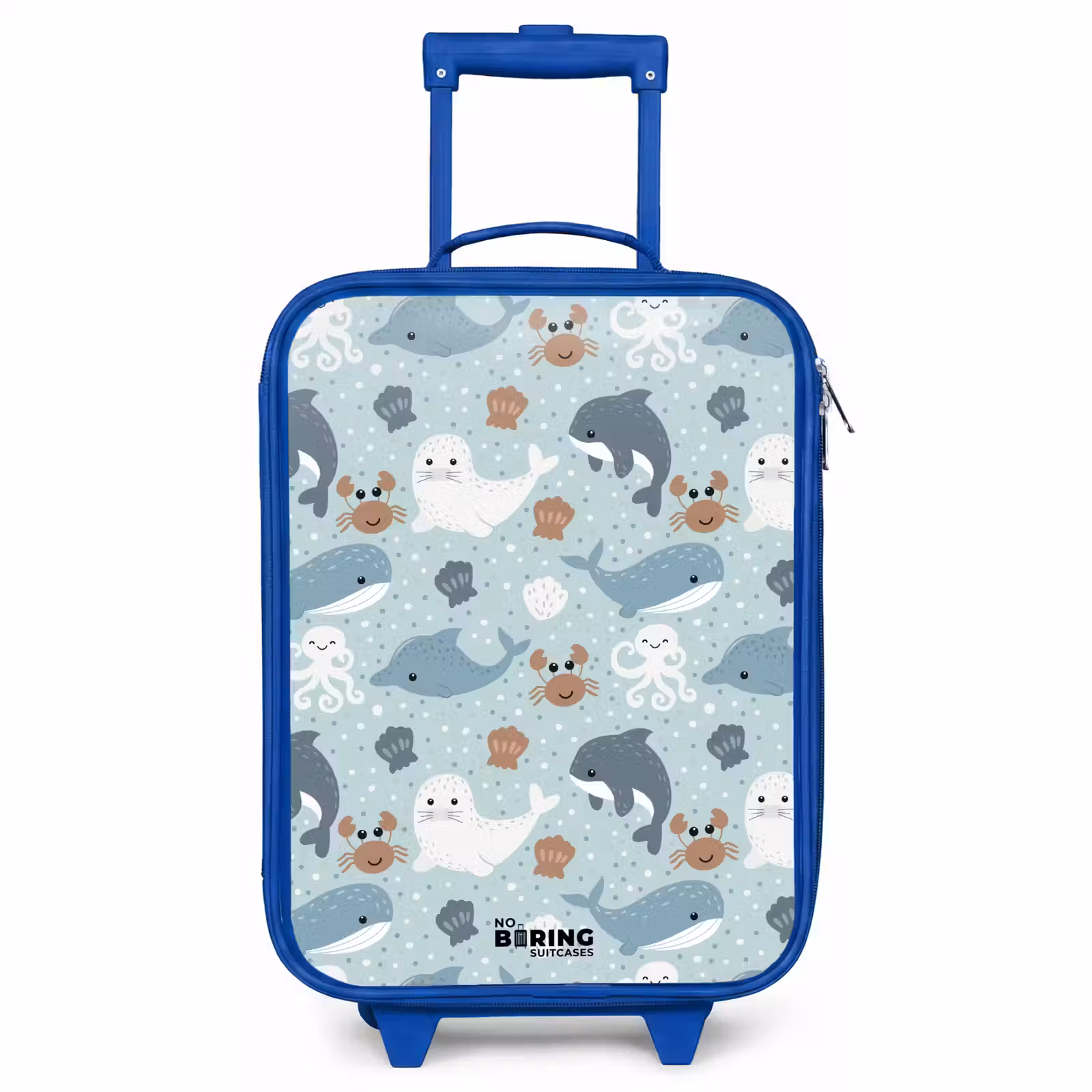 Children's suitcase - Blue - Sea animal pattern with dolphins, seals and crabs — 1
