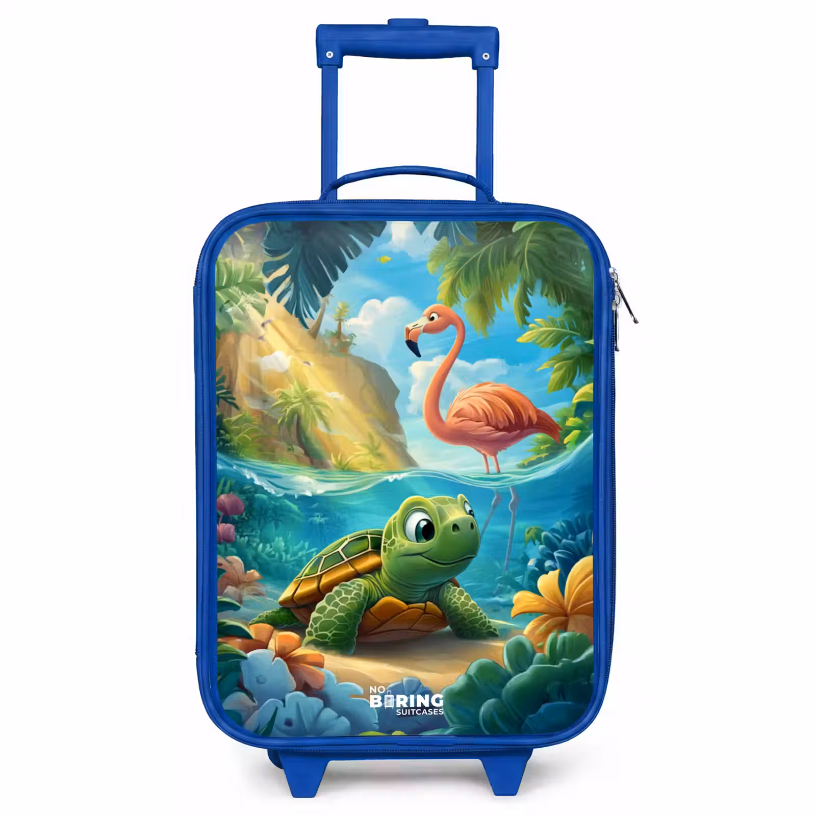 Children's suitcase - Blue - Turtle in tropical water with flamingo — 1