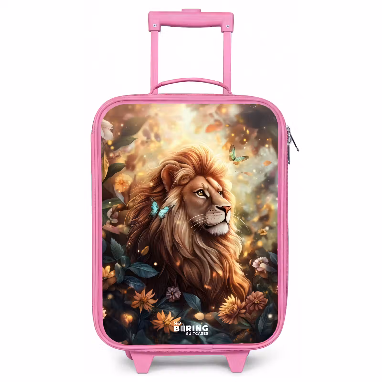 Children's suitcase - Pink - Lion with butterflies in flowery jungle — 1