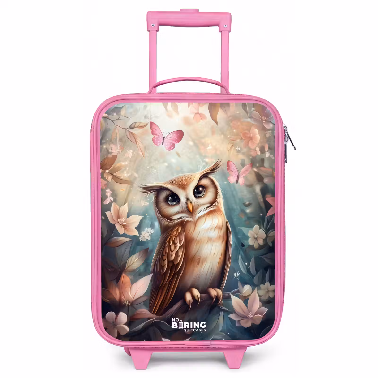 Children's suitcase - Pink - Owl with butterflies in mystical forest — 1