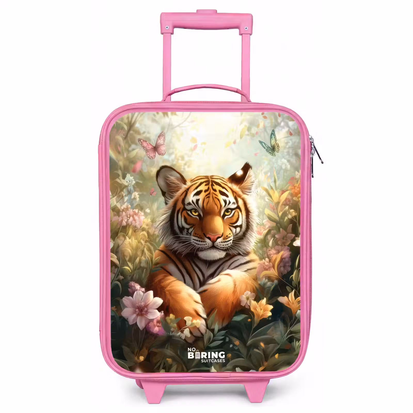 Children's suitcase - Pink - Tiger in field of flowers with butterflies and sunlight — 1