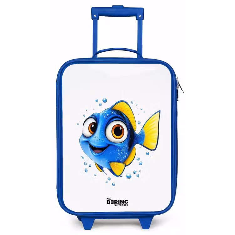 Children's suitcase - Blue - Blue fish with yellow fins and happy look — 1
