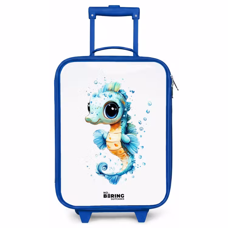 Children's suitcase - Blue - Blue seahorse with big eyes and bubbles — 1