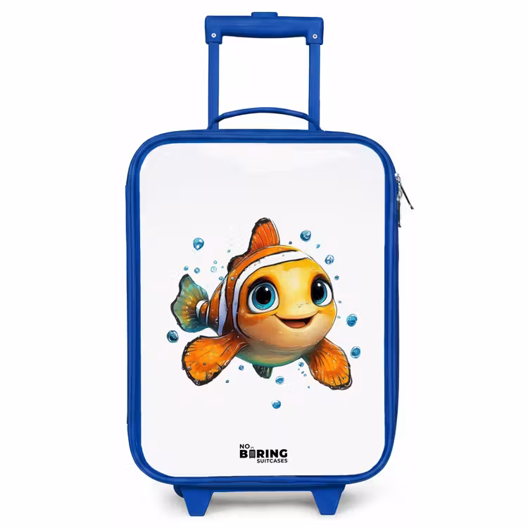 Children's suitcase - Blue - Clownfish with bubbles on white background — 1