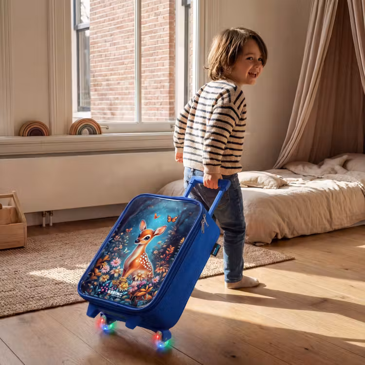 Children's suitcase - Blue - Deer among flowers in enchanted forest — 2