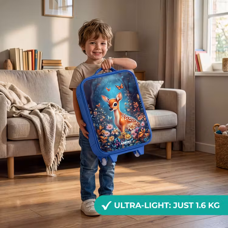 Children's suitcase - Blue - Deer among flowers in enchanted forest — 3