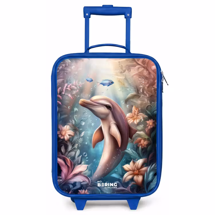 Children's suitcase - Blue - Dolphin and fish in underwater flower world — 1