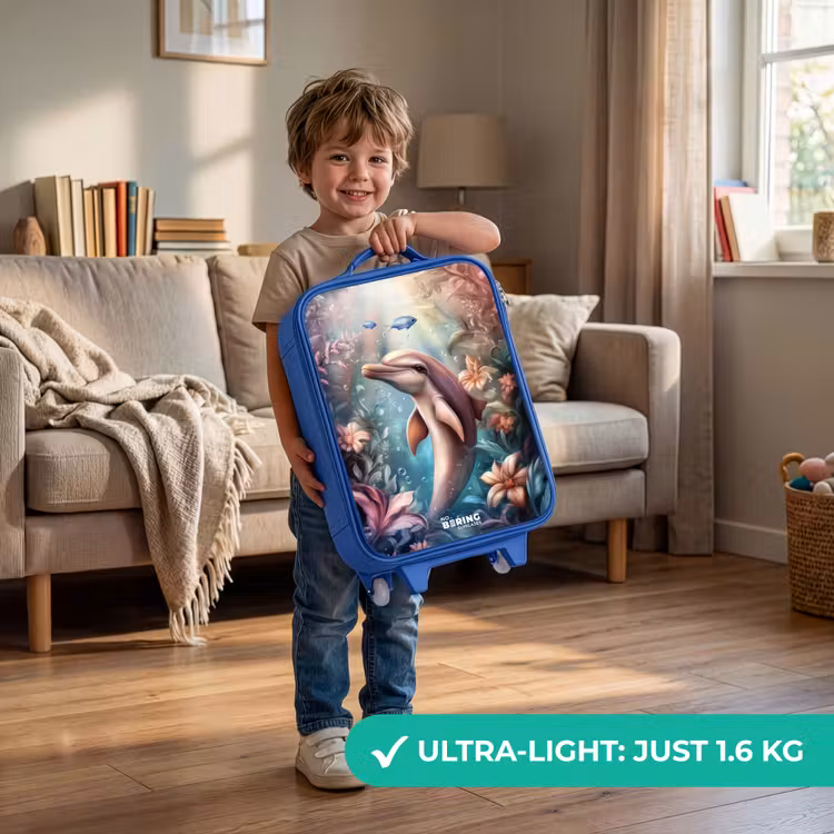 Children's suitcase - Blue - Dolphin and fish in underwater flower world — 3