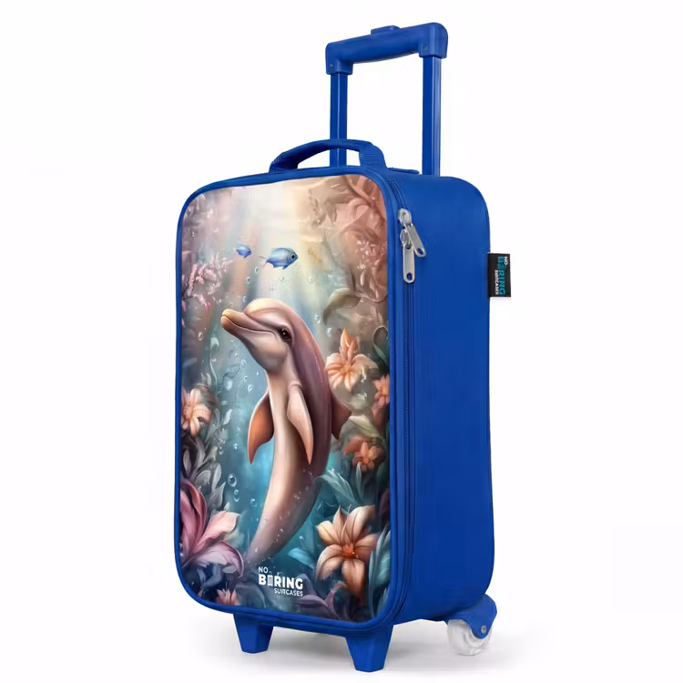 Children's suitcase - Blue - Dolphin and fish in underwater flower world — 5