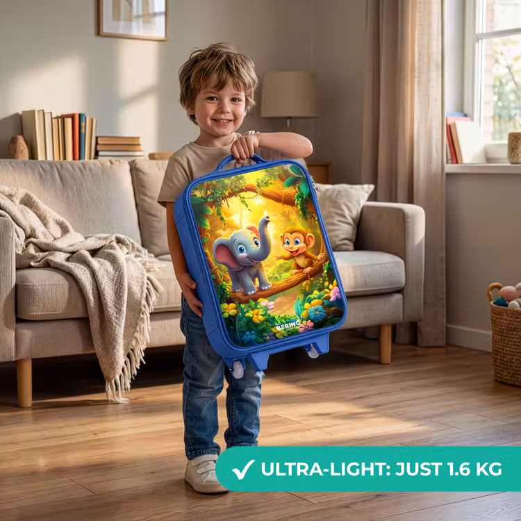 Children's suitcase - Blue - Elephant and monkey in colorful jungle — 3
