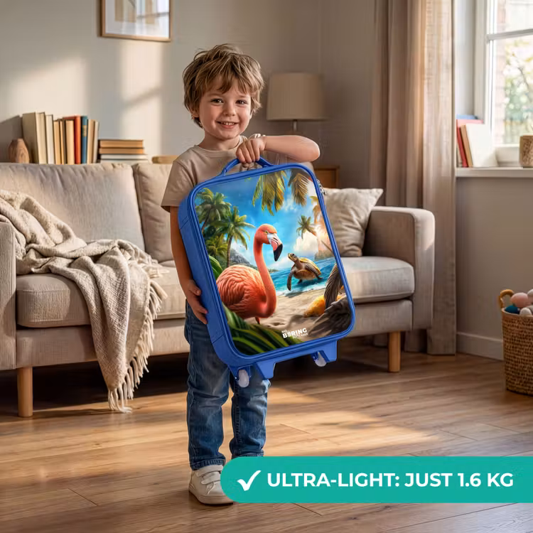 Children's suitcase - Blue - Flamingo and turtle on tropical beach — 3