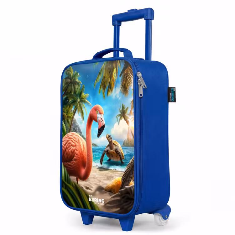 Children's suitcase - Blue - Flamingo and turtle on tropical beach — 5